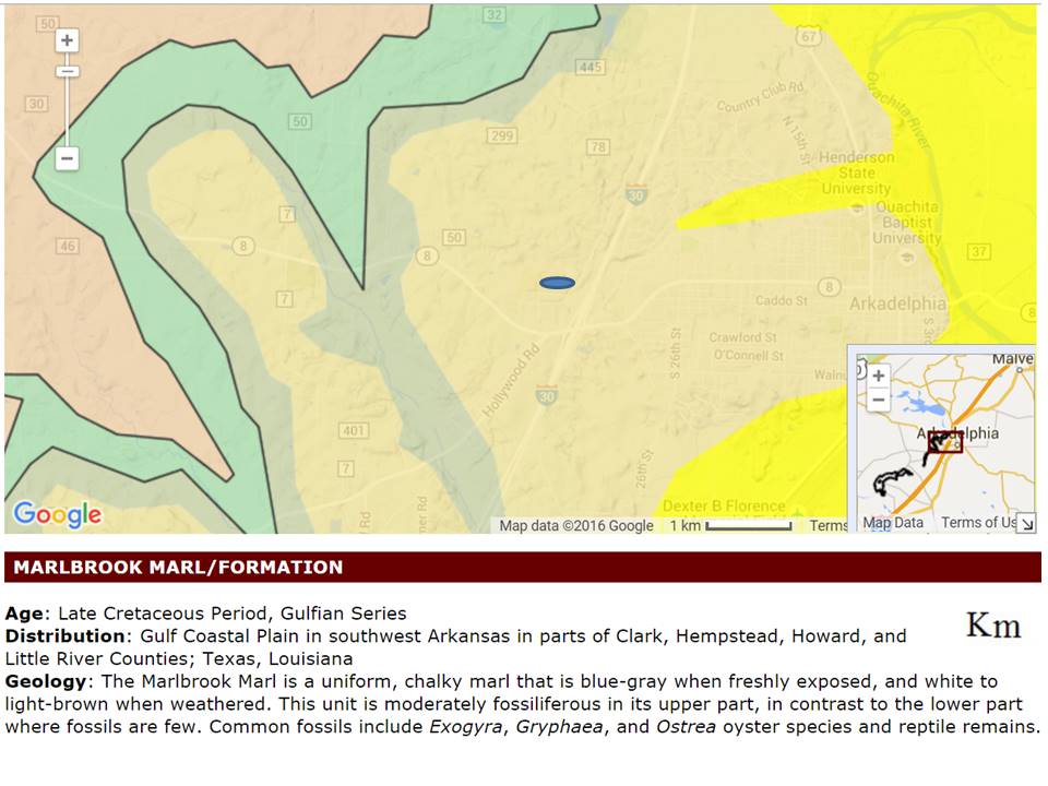 Collection locality. Marlbrook (outlined teal-colored area) is upstream just west of collecting site.